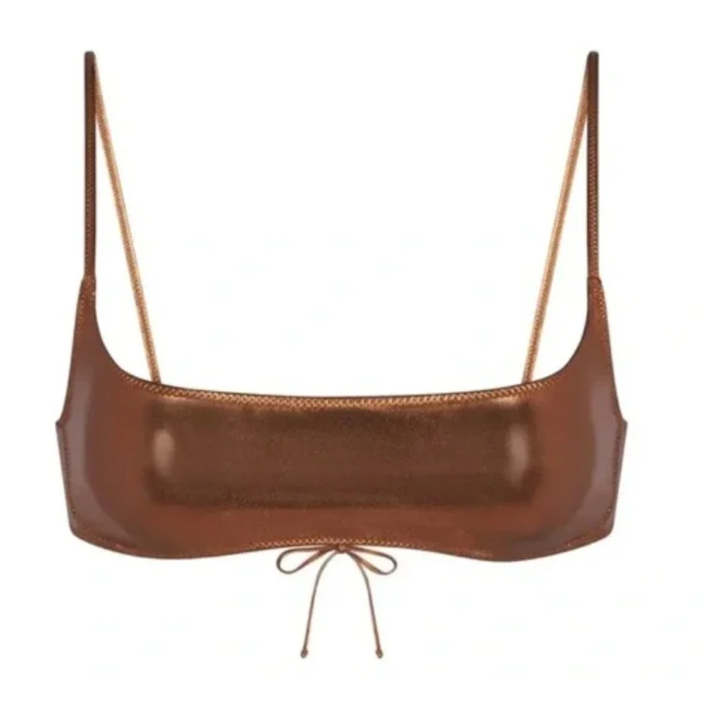 Skims Metallic Swim Micro Scoop Bikini Top - Penny - Large‎